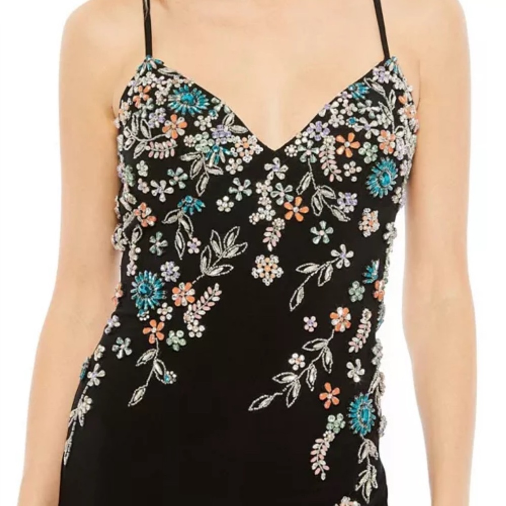 Mac Duggal Floral Embroidered Black Dress
